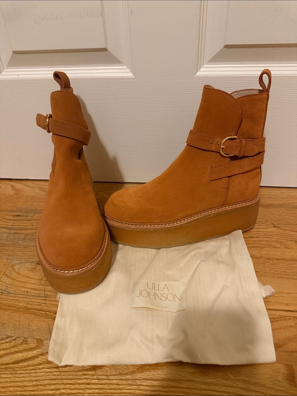 Ulla Johnson Suede Platform Ankle Boots in Rust Orange